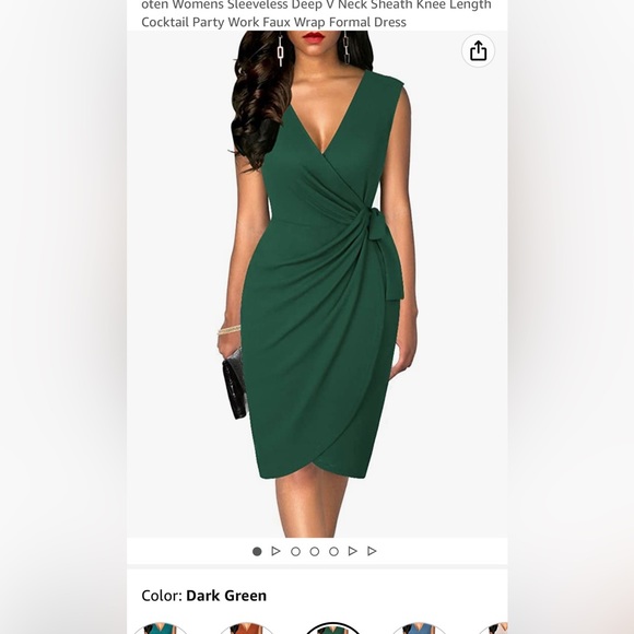 NWT Green Knee Length Faux Wrap Dress Size S - Picture 1 of 5